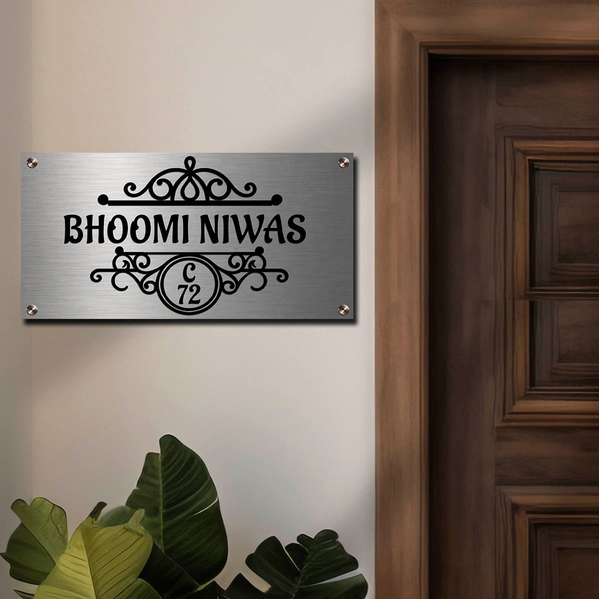 Personalized SS Name Plate with House Number & Royal Pattern - Sblossom