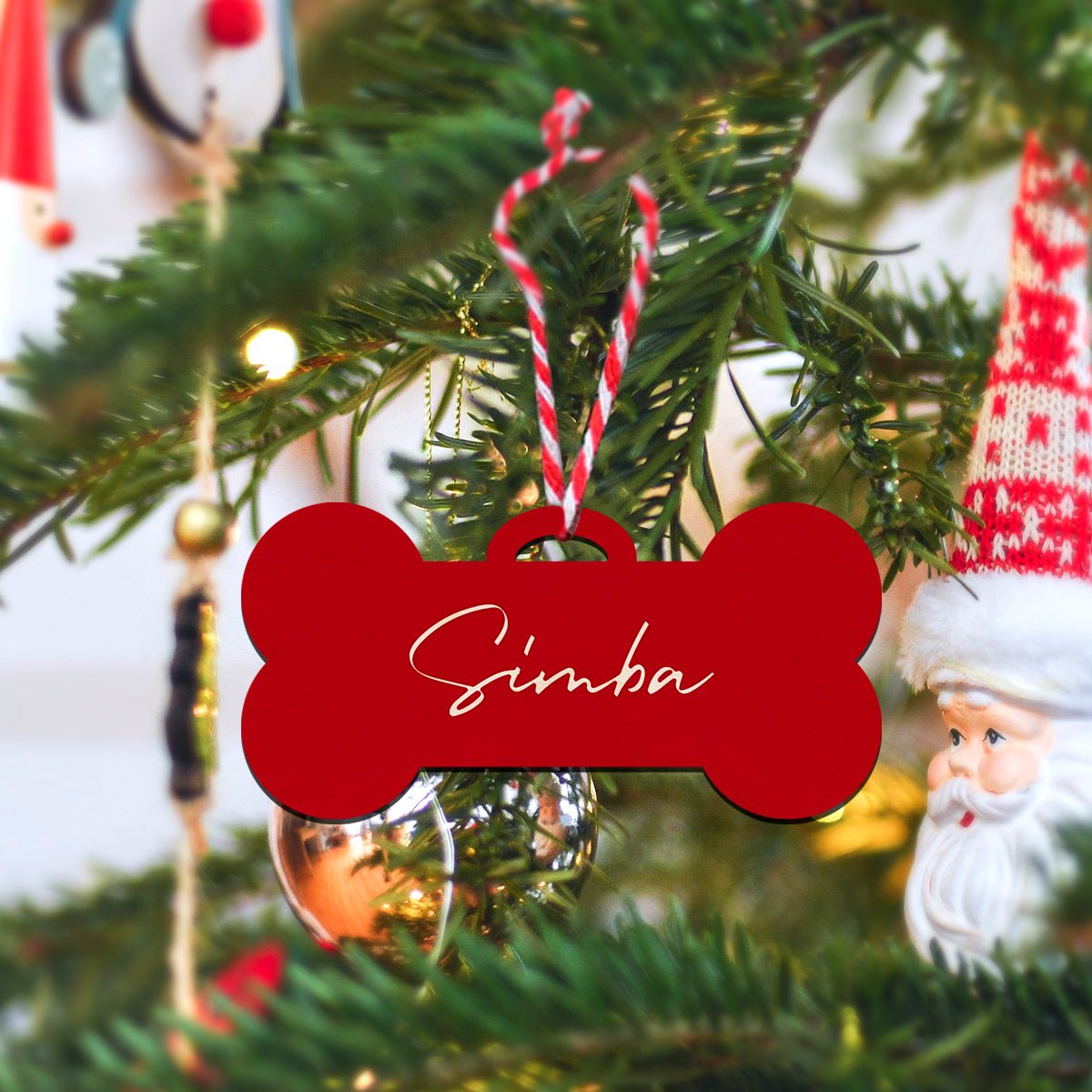 Pet Bone Christmas Ornament in Wood with Custom Pet Name Design - Sblossom