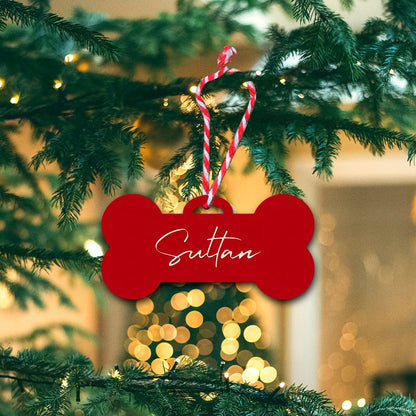 Pet Bone Christmas Ornament in Wood with Custom Pet Name Design - Sblossom
