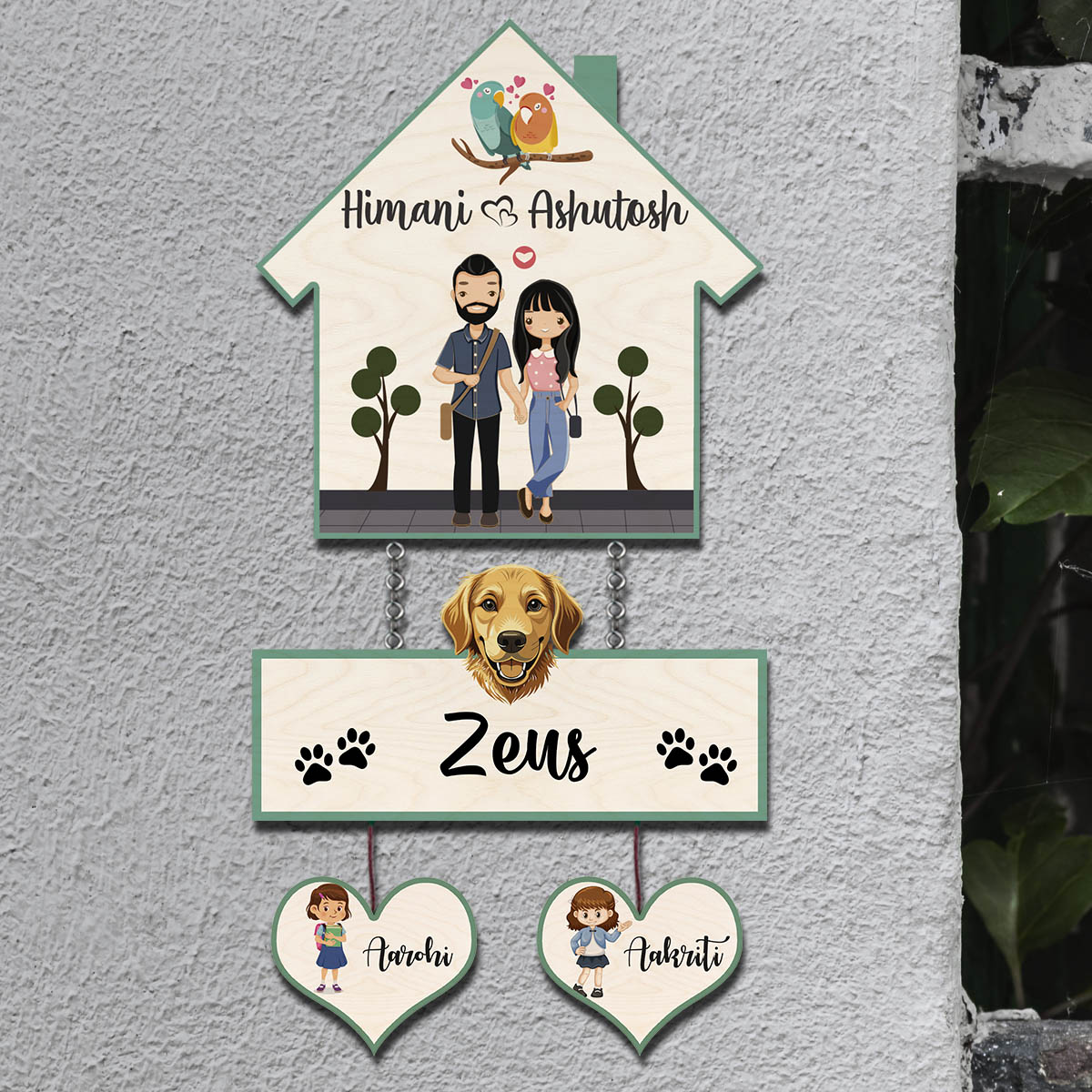 Pet Home Name Plate – Hanging Set with Dog & Kids - Sblossom
