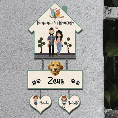 Pet Home Name Plate – Hanging Set with Dog & Kids - Sblossom