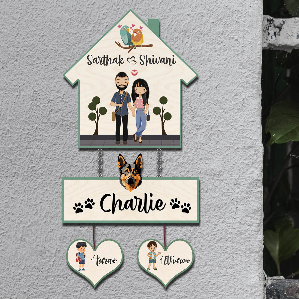 Pet Home Name Plate – Hanging Set with Dog & Kids - Sblossom
