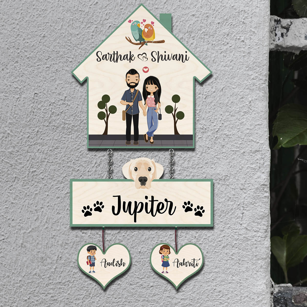 Pet Home Name Plate – Hanging Set with Dog & Kids - Sblossom