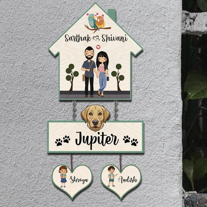 Pet Home Name Plate – Hanging Set with Dog & Kids - Sblossom