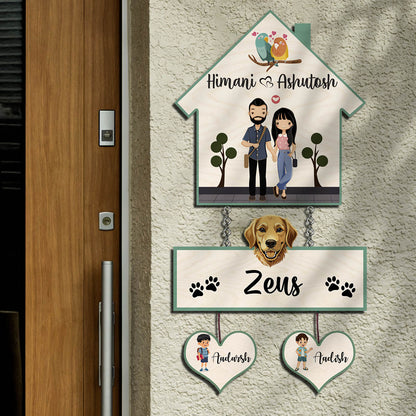 Pet Home Name Plate – Hanging Set with Dog & Kids - Sblossom