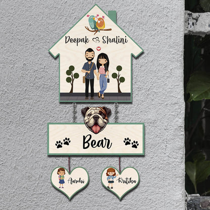Pet Home Name Plate – Hanging Set with Dog & Kids - Sblossom