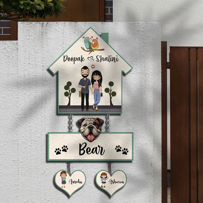 Pet Home Name Plate – Hanging Set with Dog & Kids - Sblossom