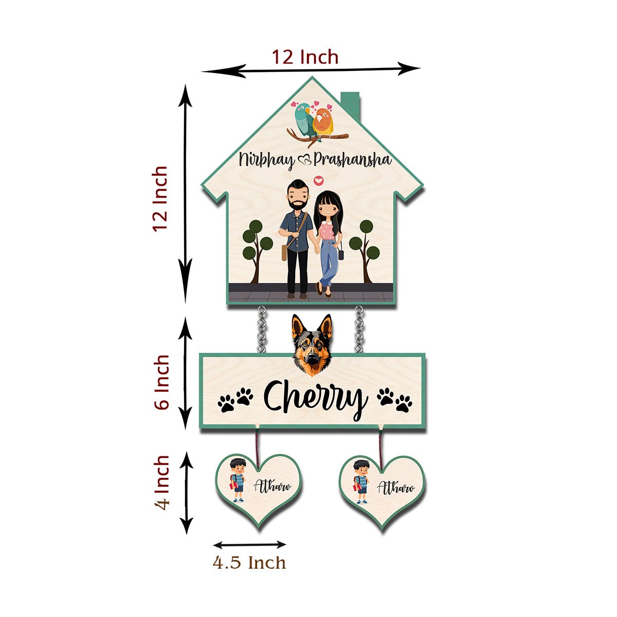 Pet Home Name Plate – Hanging Set with Dog & Kids - Sblossom