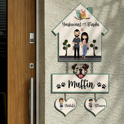 Pet Home Name Plate – Hanging Set with Dog & Kids - Sblossom