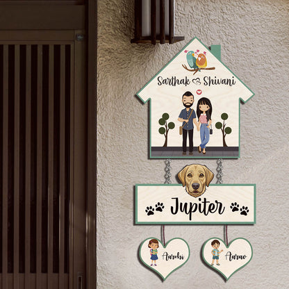 Pet Home Name Plate – Hanging Set with Dog & Kids - Sblossom