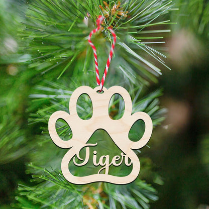 Pet Paw Christmas Ornament in Wood for Dog Lovers with Name - Sblossom