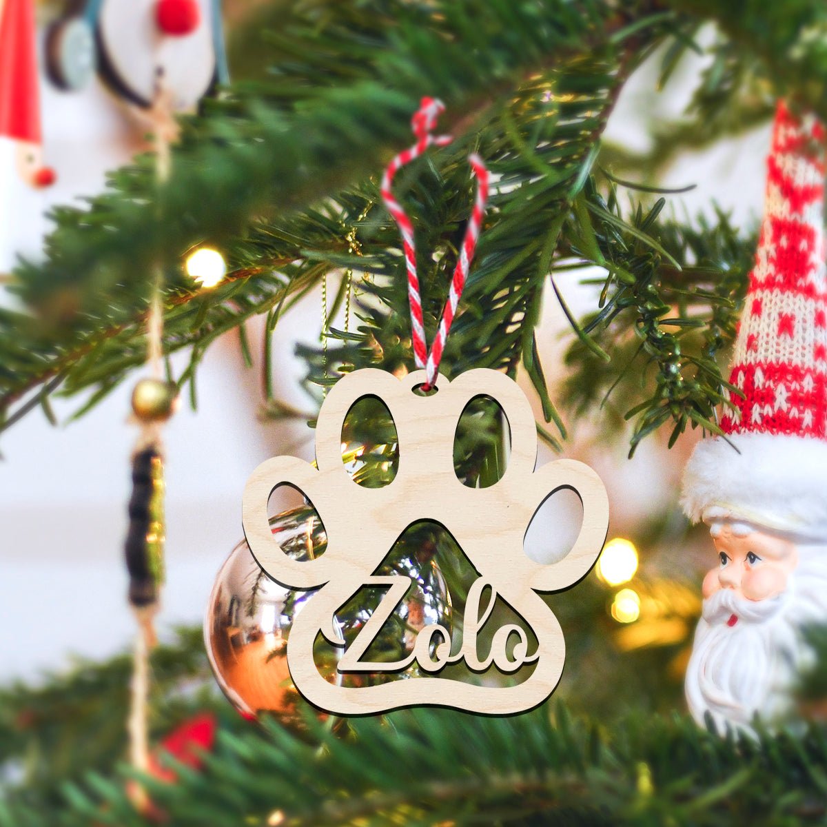 Pet Paw Christmas Ornament in Wood for Dog Lovers with Name - Sblossom