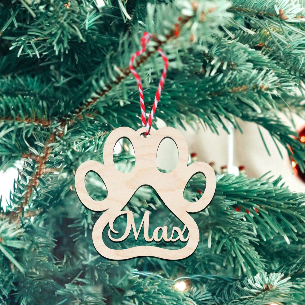 Pet Paw Christmas Ornament in Wood for Dog Lovers with Name - Sblossom