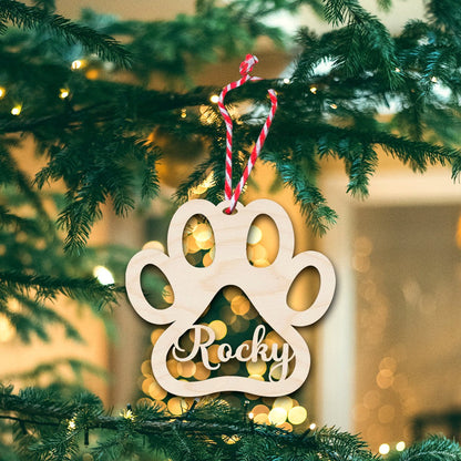 Pet Paw Christmas Ornament in Wood for Dog Lovers with Name - Sblossom