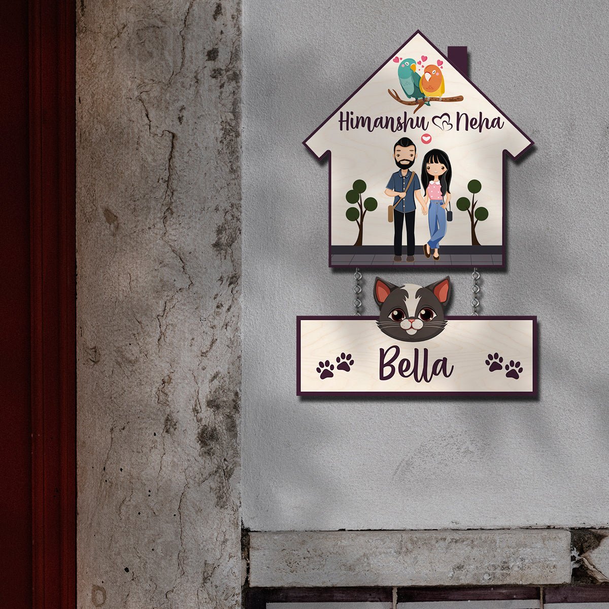 Pets Name Plate Design – House Shape with Cat Tag - Sblossom