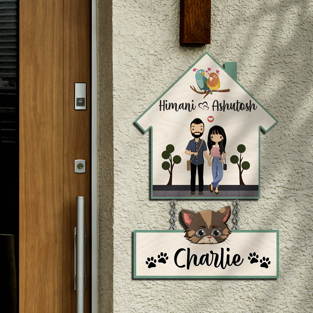 Pets Name Plate Design – House Shape with Cat Tag - Sblossom