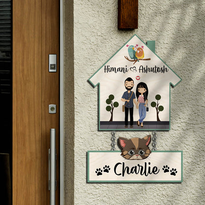 Pets Name Plate Design – House Shape with Cat Tag - Sblossom