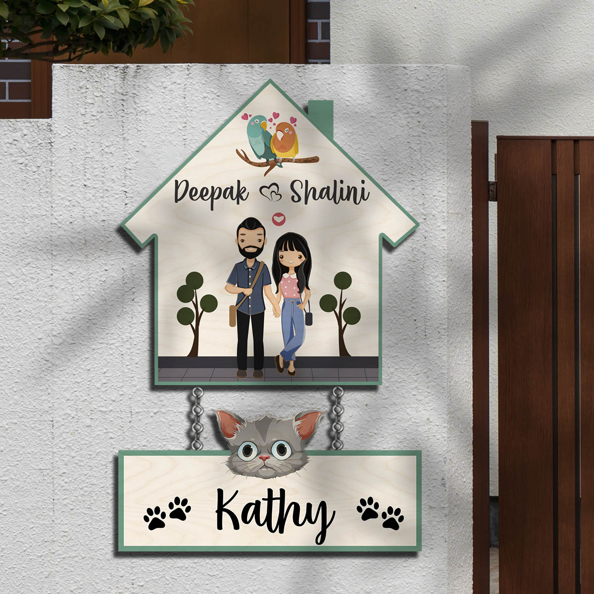 Pets Name Plate Design – House Shape with Cat Tag - Sblossom