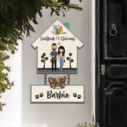 Pets Name Plate Design – House Shape with Cat Tag - Sblossom