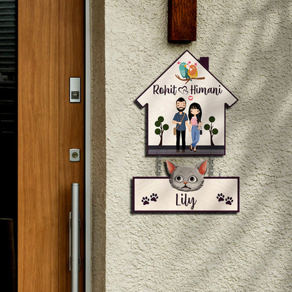 Pets Name Plate Design – House Shape with Cat Tag - Sblossom