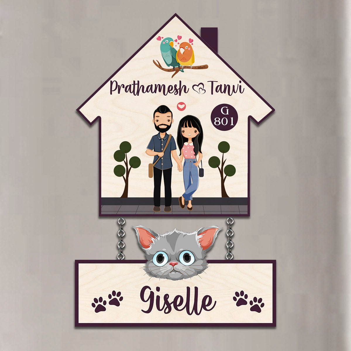 Pets Name Plate Design – House Shape with Cat Tag - Sblossom