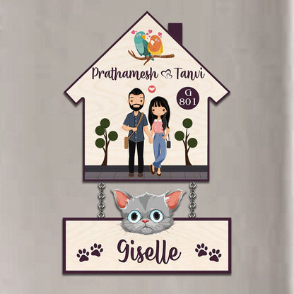Pets Name Plate Design – House Shape with Cat Tag - Sblossom