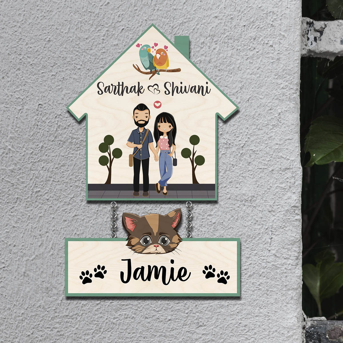 Pets Name Plate Design – House Shape with Cat Tag - Sblossom