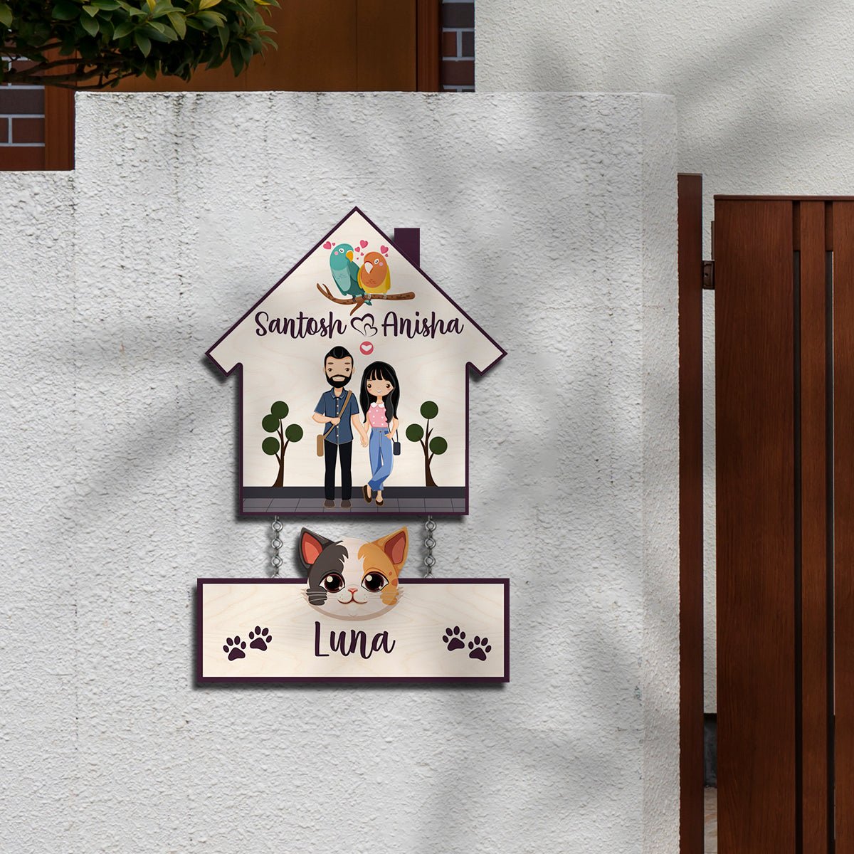 Pets Name Plate Design – House Shape with Cat Tag - Sblossom