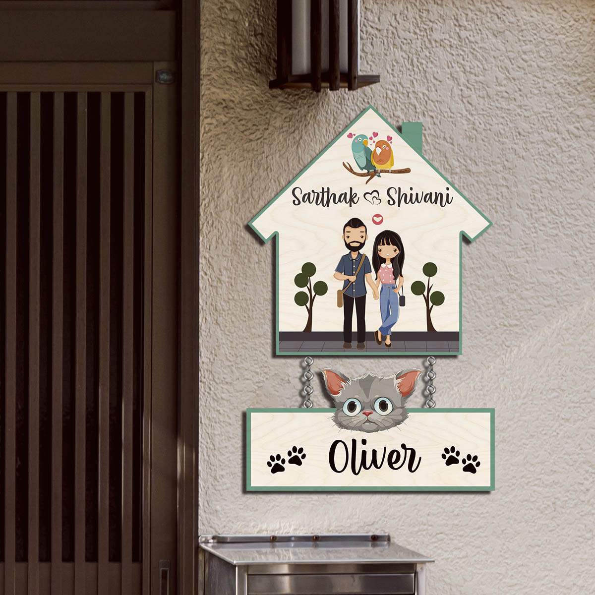 Pets Name Plate Design – House Shape with Cat Tag - Sblossom