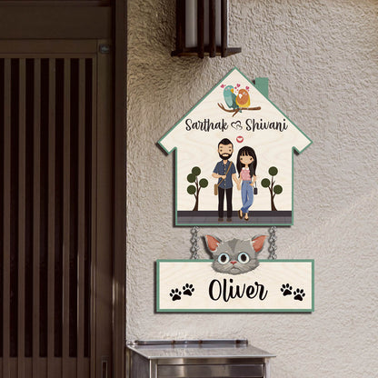 Pets Name Plate Design – House Shape with Cat Tag - Sblossom