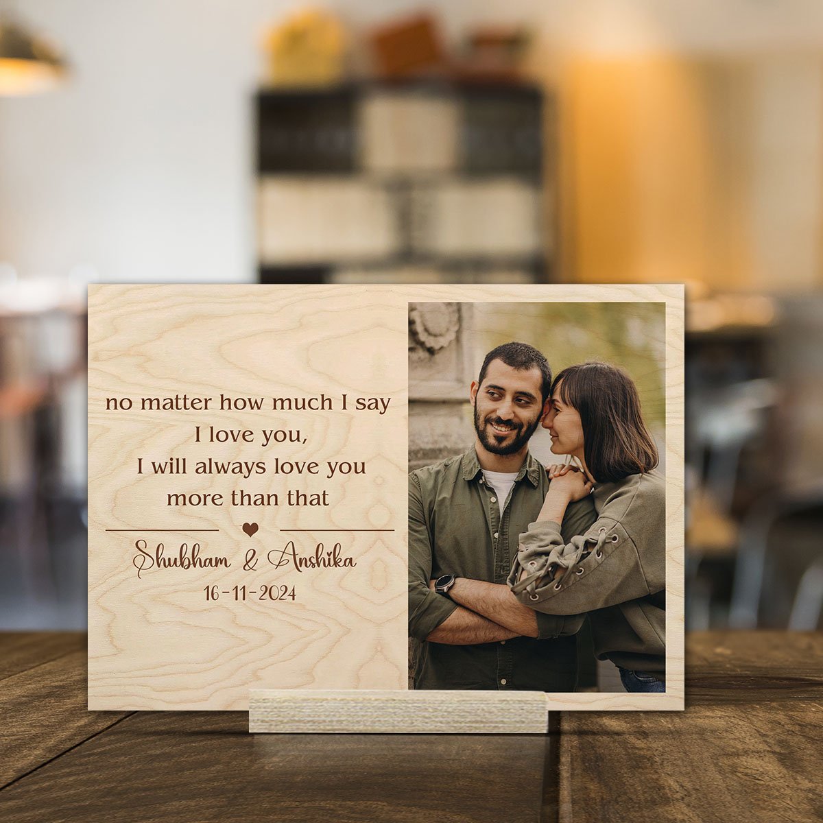 Photo Frame with Message on Wood and Personalized Picture - Sblossom