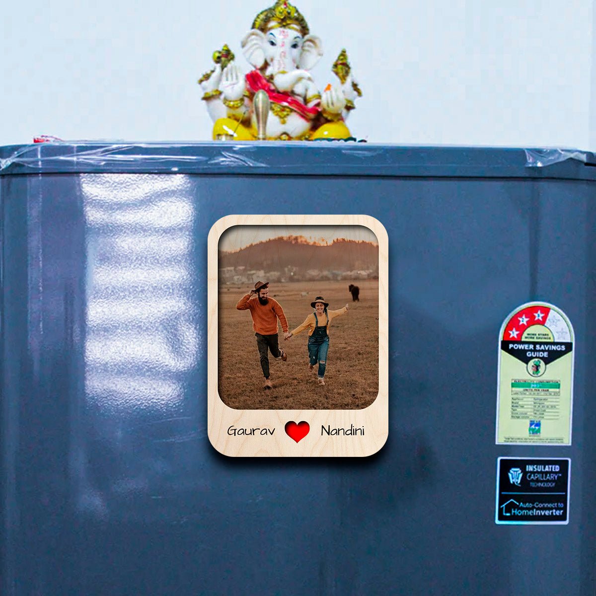 Photo Fridge Magnet in Wood with 3D Personalized Print Design, 4x3 Inch - Sblossom