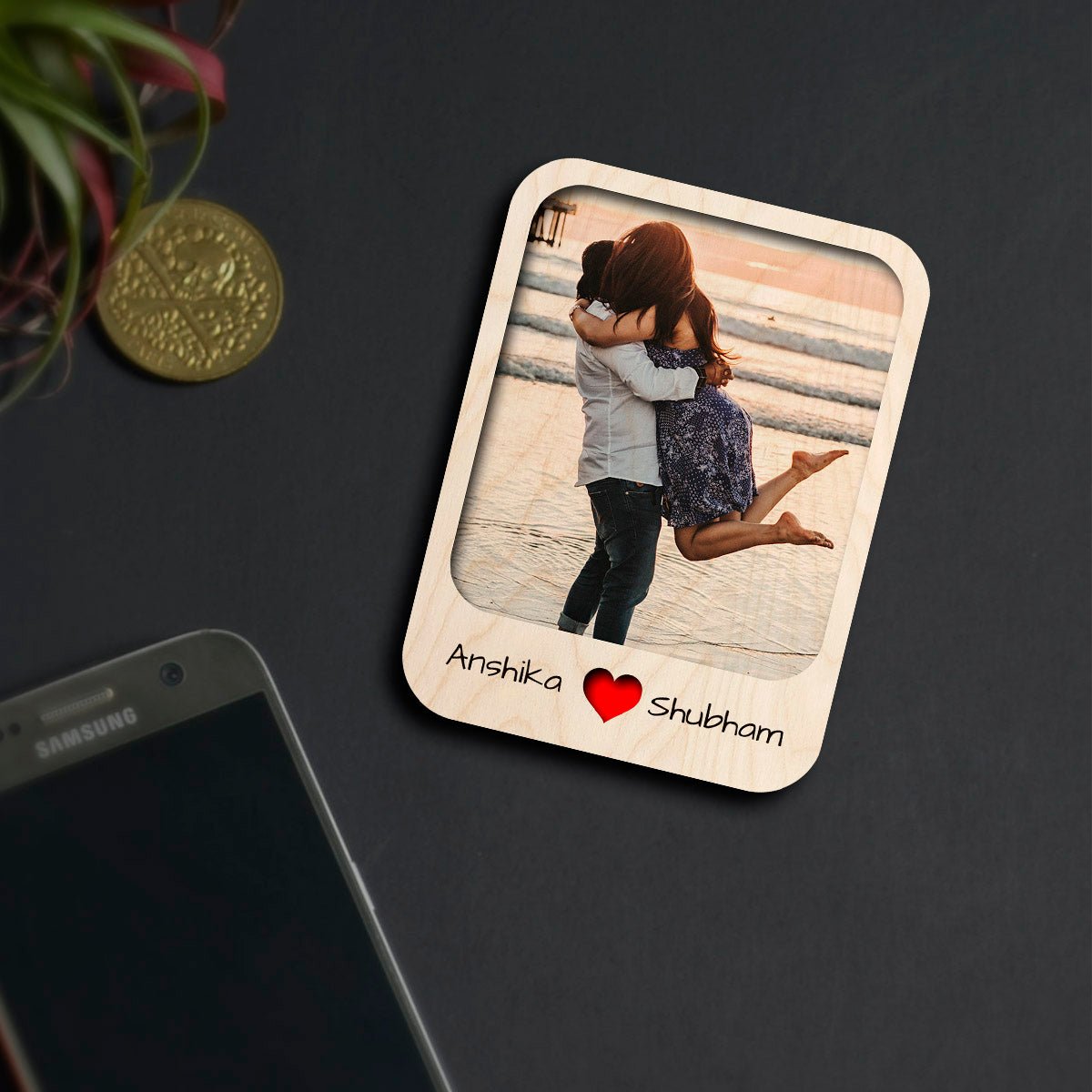 Photo Fridge Magnet in Wood with 3D Personalized Print Design, 4x3 Inch - Sblossom