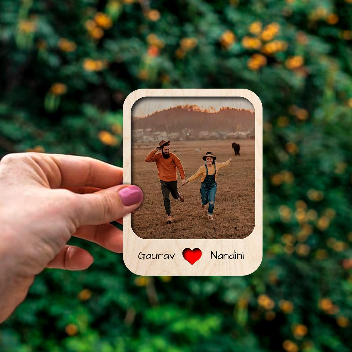 Photo Fridge Magnet in Wood with 3D Personalized Print Design, 4x3 Inch - Sblossom