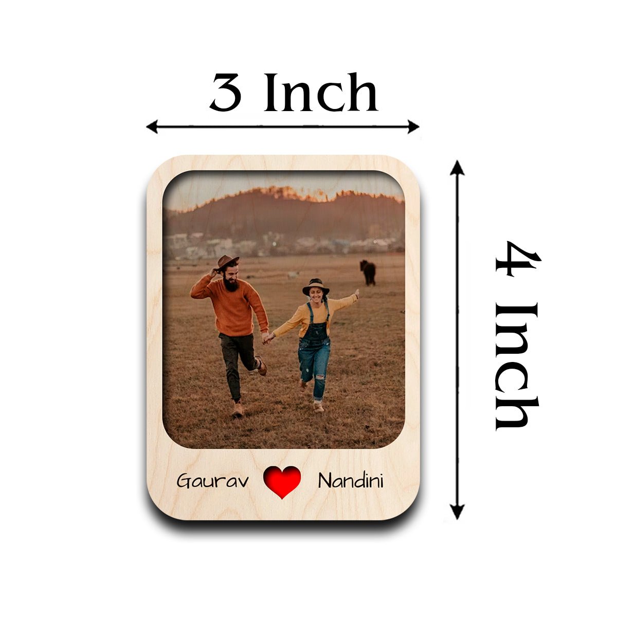 Photo Fridge Magnet in Wood with 3D Personalized Print Design, 4x3 Inch - Sblossom