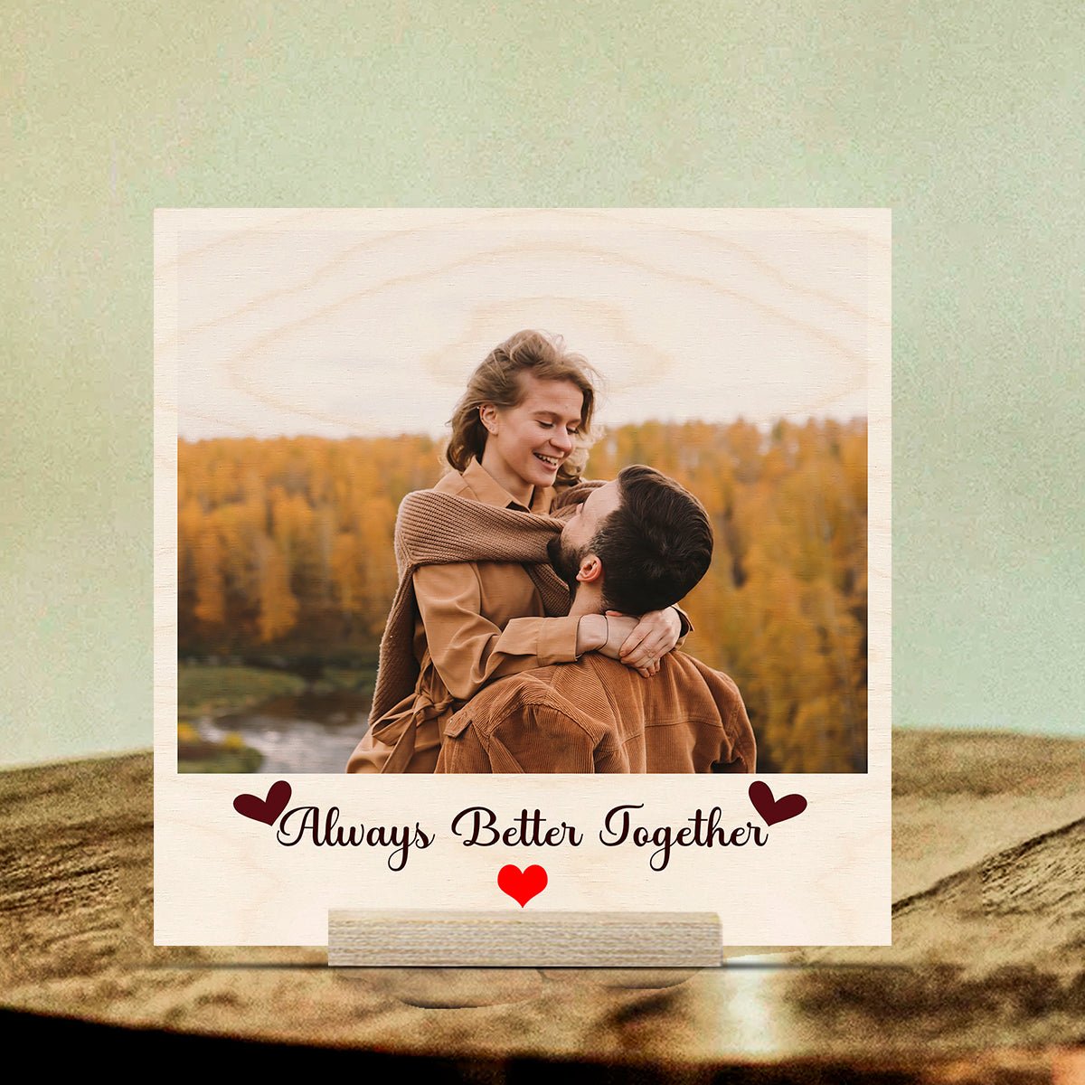 Photo on Wood Plank with Personalized Print and Natural Finish - Sblossom