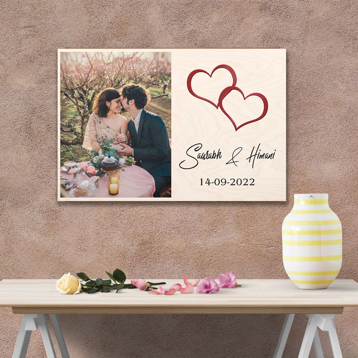 Photo Wood Print in Wood with Personalized Couple Picture Design - Sblossom
