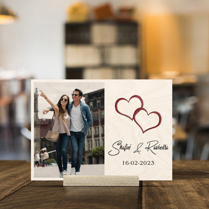 Photo Wood Print in Wood with Personalized Couple Picture Design - Sblossom