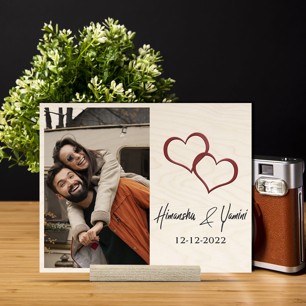 Photo Wood Print in Wood with Personalized Couple Picture Design - Sblossom