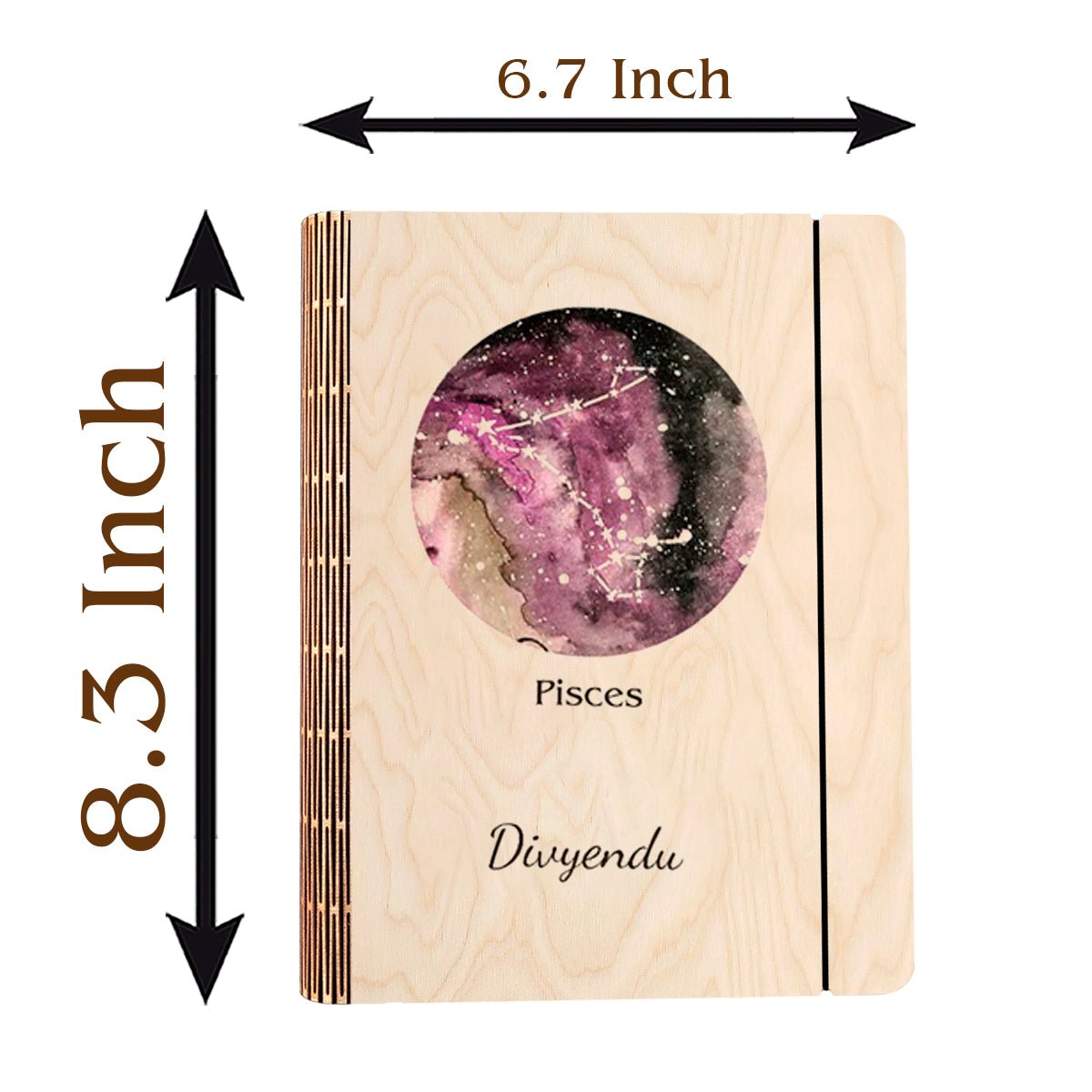 Pisces Zodiac Wooden Journal with Cosmic Constellation Cover Design - Sblossom