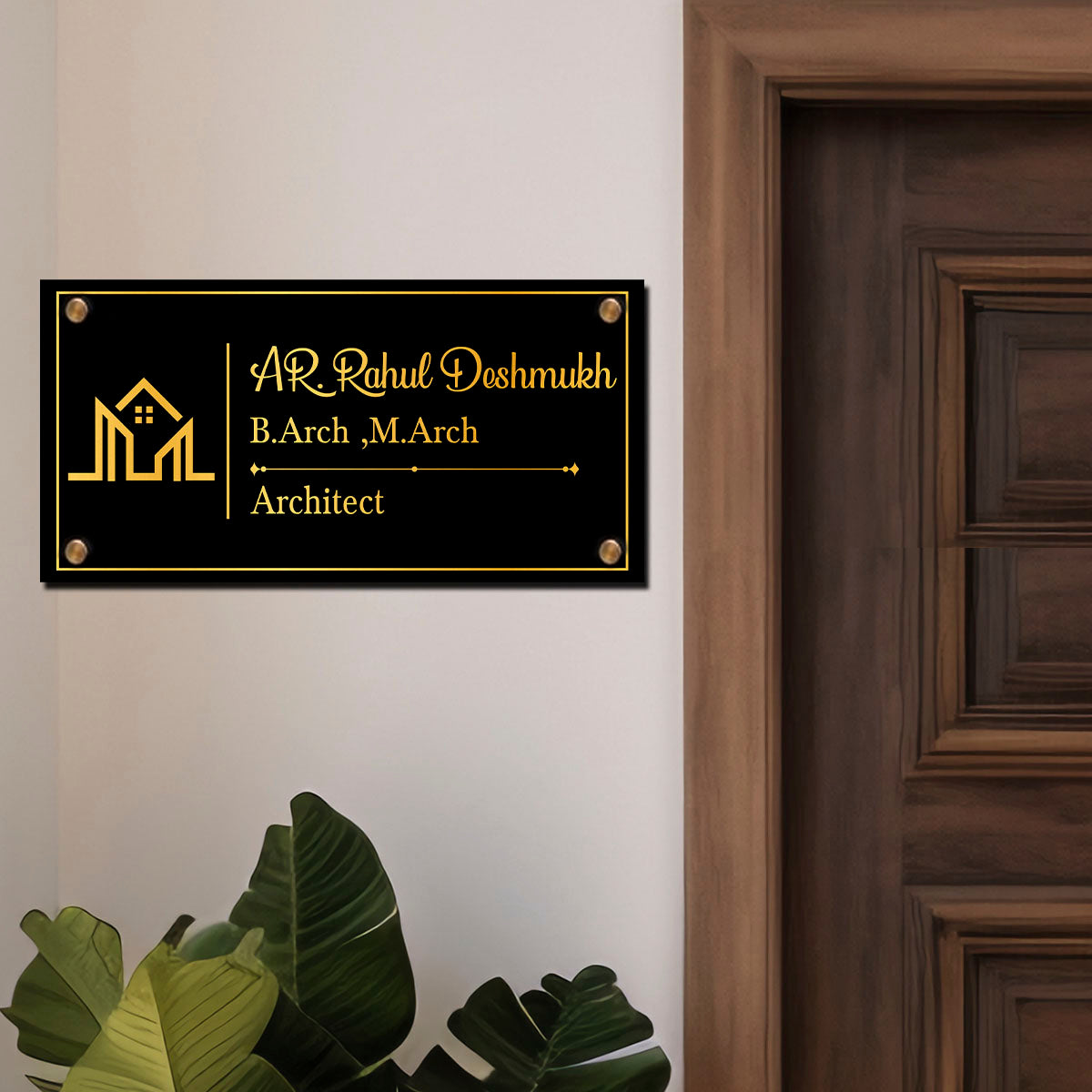 SB1195_6mm wood+3mm Golden Acrylic_12x6 Inch_3d Nameplate