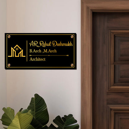 SB1195_6mm wood+3mm Golden Acrylic_12x6 Inch_3d Nameplate