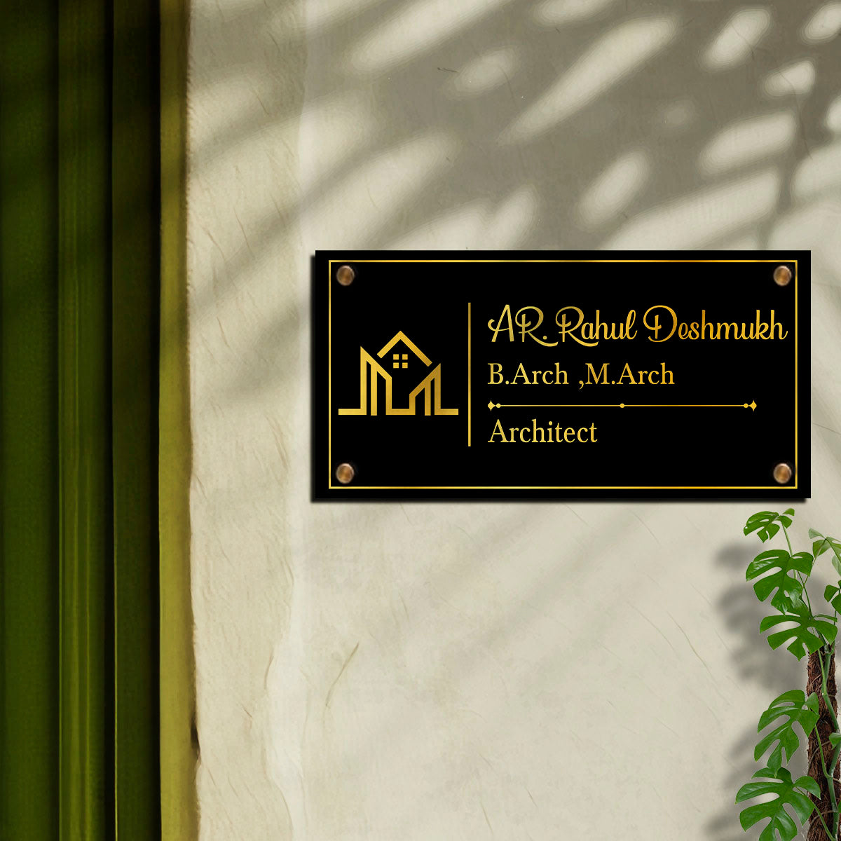 SB1195_6mm wood+3mm Golden Acrylic_12x6 Inch_3d Nameplate