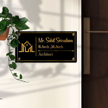 SB1195_6mm wood+3mm Golden Acrylic_12x6 Inch_3d Nameplate