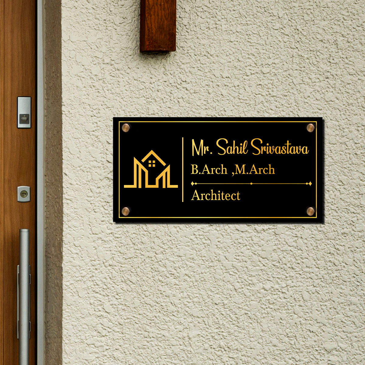 SB1195_6mm wood+3mm Golden Acrylic_12x6 Inch_3d Nameplate
