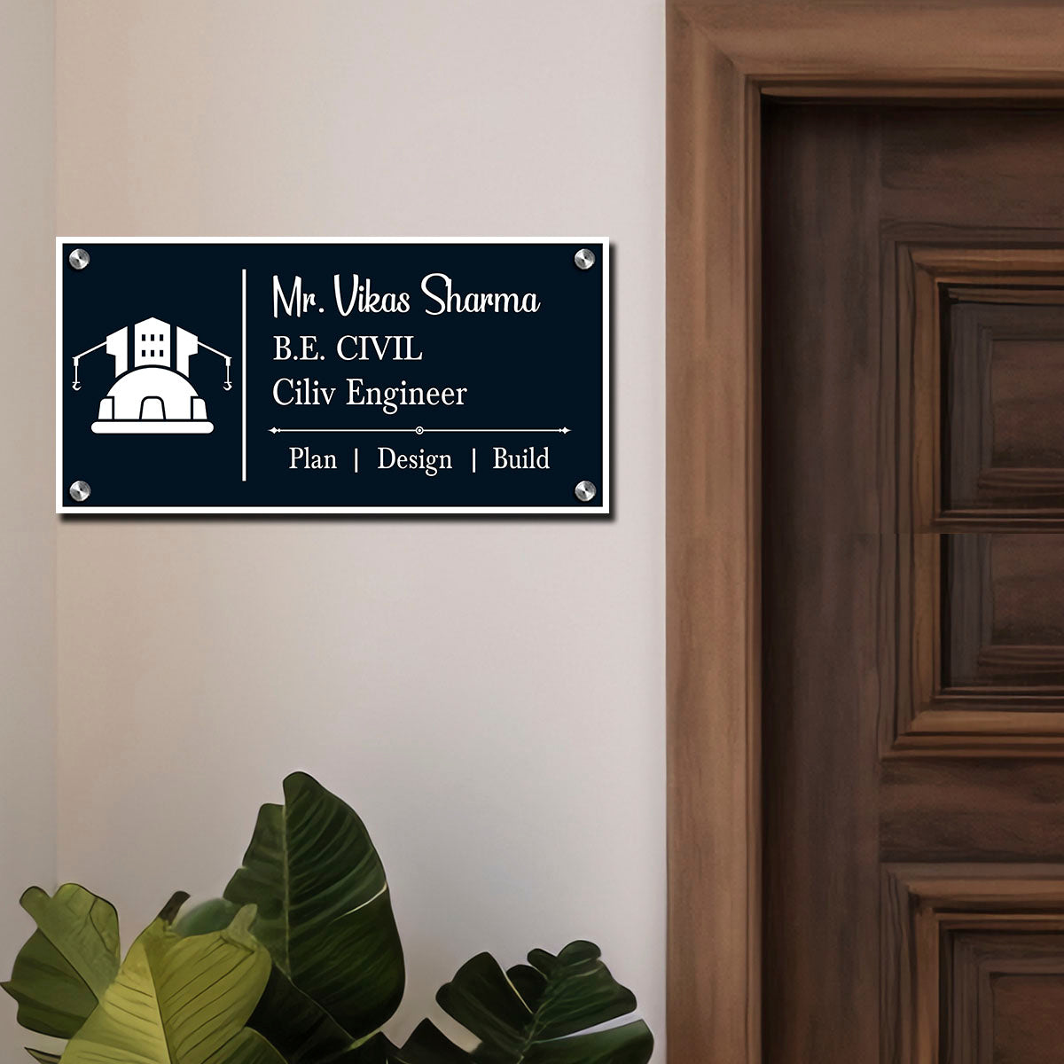SB1197_6mm wood + 3mm white acrylic_12x6 Inch_3d nameplate