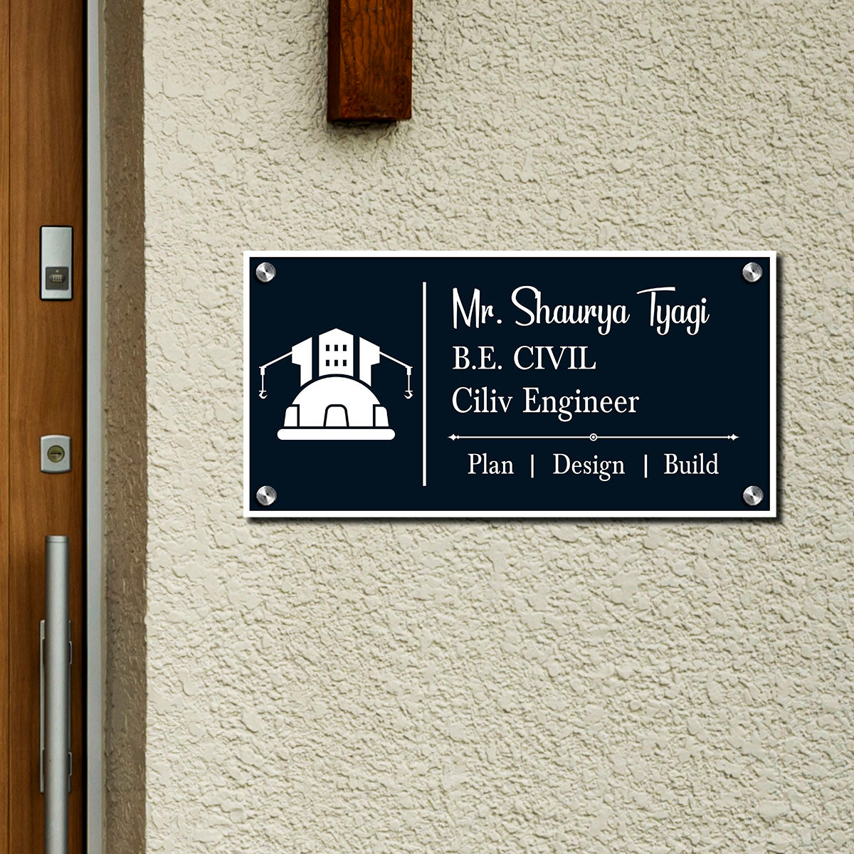 SB1197_6mm wood + 3mm white acrylic_12x6 Inch_3d nameplate