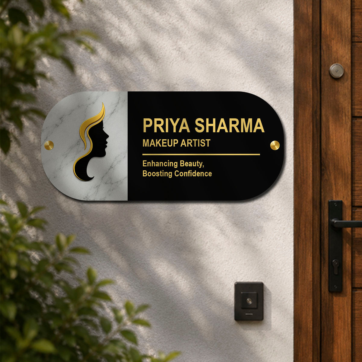 SB1202_6mm wood+3mm golden acrylic_12x6 Inch_3d wooden nameplate