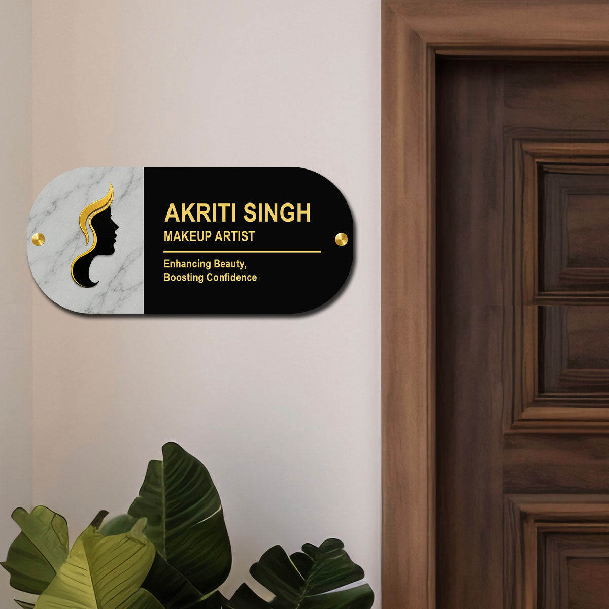 SB1202_6mm wood+3mm golden acrylic_12x6 Inch_3d wooden nameplate