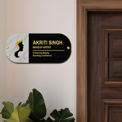 SB1202_6mm wood+3mm golden acrylic_12x6 Inch_3d wooden nameplate
